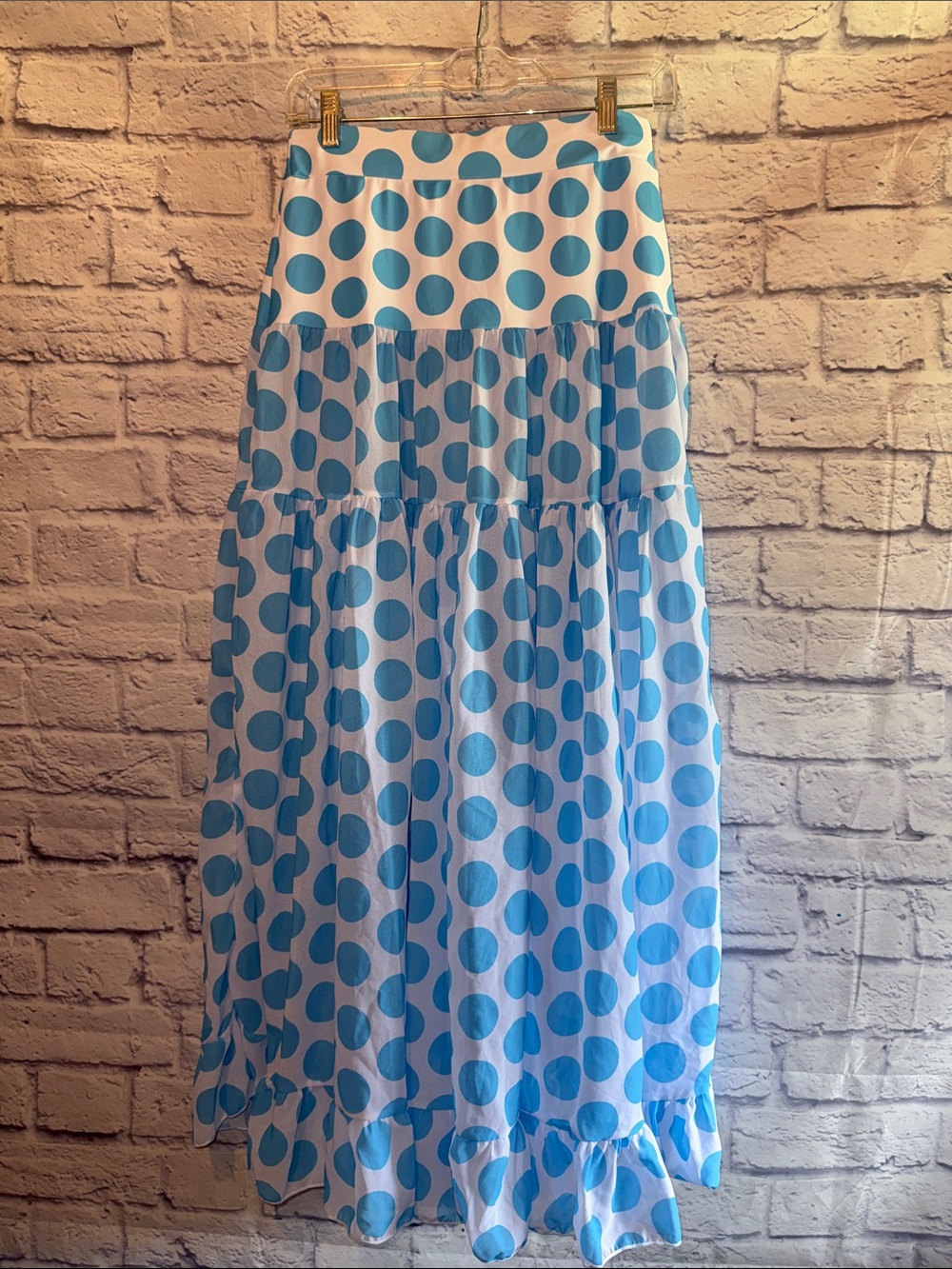 Sky Blue Polka Dot Tiered Maxi Swimsuit Skirt
